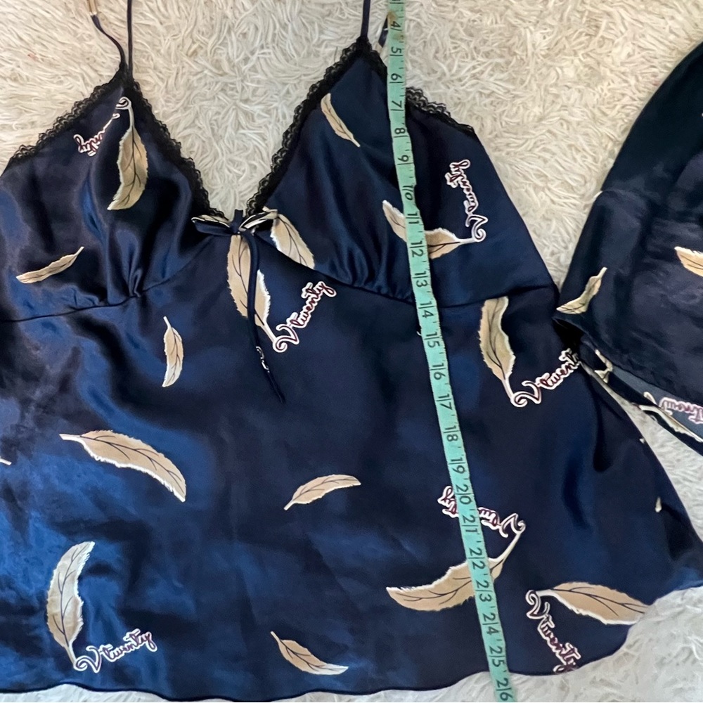 Shein  Lace Feather Print Satin Cami PJ Set 2XL - Picture 8 of 9